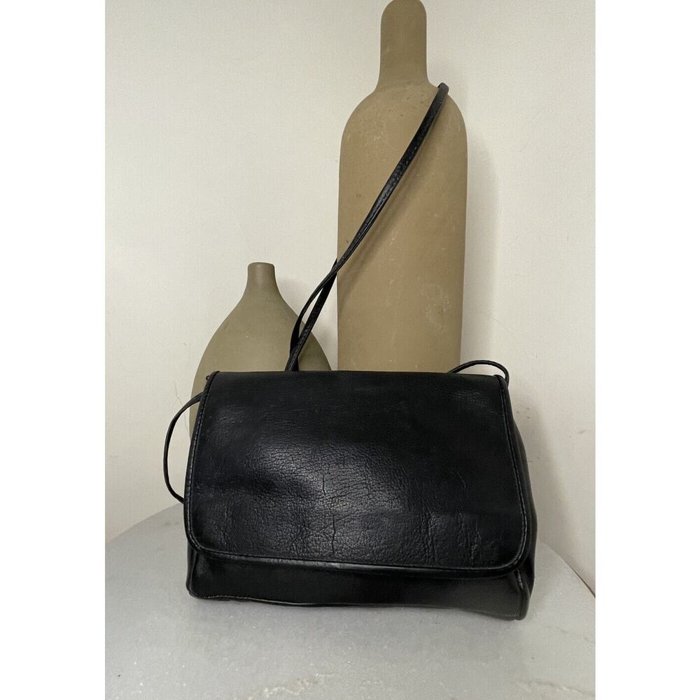 VTG Boulder Ridge Thin Leather Crossbody Bag Full Grain Cowhide Black Purse